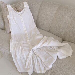Cannisse Linen Drop waist Sleeveless White Button-Down Maxi Dress S